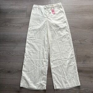 NWT Pretty Little Thing Womens White Wide Legs High Waist Trouser Pants Size 4